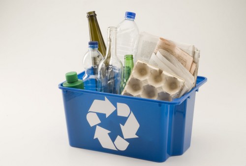 Construction site with organized waste removal containers