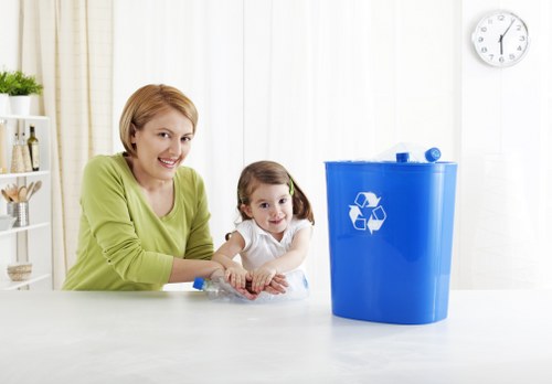 Recycling bins and skip in a clean environment